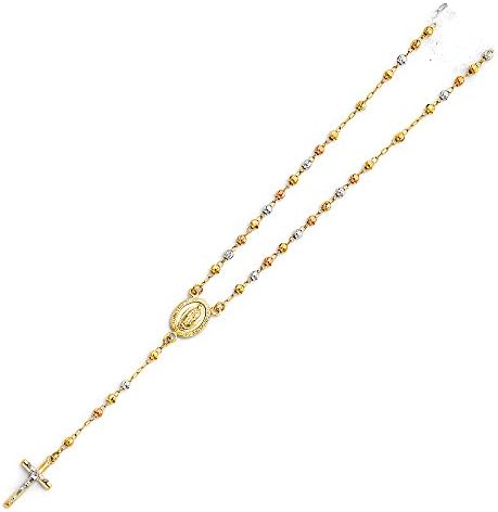 GoldenMine Fine Jewelry14k Tri Color Gold 3mm Beads Rosary Necklace - 18"