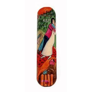 Handpainted Wooden Mezuzah Chagal Design By Yair Emanuel