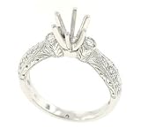 Ladies Engraved Milgrain Edge Pave Diamond Engagement Ring with 2 Round Bezel Accents Diamond .27cttw