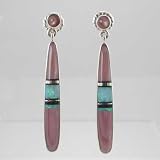 Sterling Silver Earrings with Pink Mother of Pearl, Black Onyx and Lab Opal Inlay by Nataanii, #10029