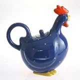 Blue and White Polka Dotted Rooster Teapot 30 Ounces