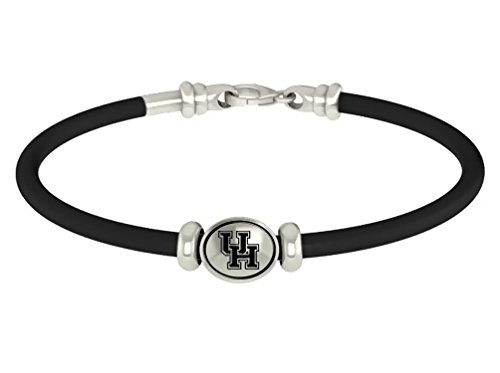 Houston Cougars Sterling Silver Oval Bead on Rubber Bracelet