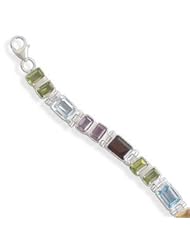 Amethyst Blue Topaz Garnet Peridot Sterling Silver Bracelet Adjustable Length