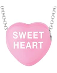 Sterling Silver 17mm Dk Pink enamel Sweethearts SWEETHEART Heart Pendant