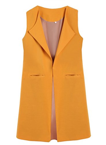 OURS Women's Solid Lapel Sleeveless Slim Waistcoat Long Suit Vest