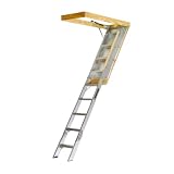 Louisville Ladder AA229GS Elite Aluminum Attic Ladder 350 Pound Capacity 22.5-Inch by 54-Inch Opening Ceiling Height 7-Foot-9-Inches to 10-Foot
