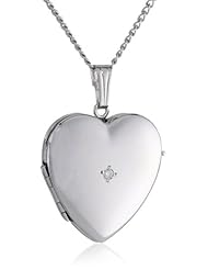 Sterling Silver Heart Diamond 4-Picture Locket Necklace, 18"