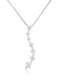 Womens 10k White Gold Princess Diamond Journey Wave Pendant Necklace