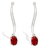 14K White Gold Genuine Oval Ruby and Diamond Dangle Drop Earrings
