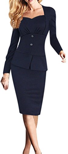 YEEZ Women's Long Sleeves Elegant Peplum Business Bodycon Pencil Dress