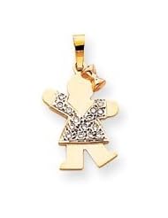 14k Tri-Color Small Girl with Bow on Right Charm Mounting