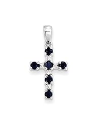 Sterling Silver Dark Sapphire & Diamond Cross Pendant