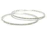 Beautiful X-Large & Blingy ICE Crystal Lined Hoop Earrings Silver Tone ~ 3 1 4