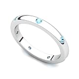 14k White Gold Bezel set Aquamarine Semi Eternity Band Ring