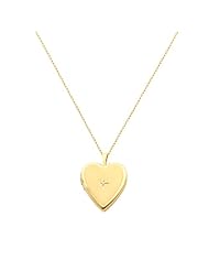 14K Yellow Gold Diamond-Accent Heart Locket Pendant (0.8" Inches or 20mm, 1/10 ctw., GH, SI) with 1.2mm Rolo Cable Chain - 18" Inches