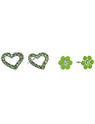 Kate & Lucy Girls Sterling Silver Enamel Flower and Crystal Heart Earrings Set