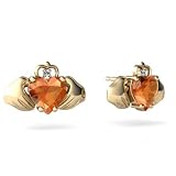 14K Yellow Gold Heart Fire Opal Celtic Claddagh Earrings