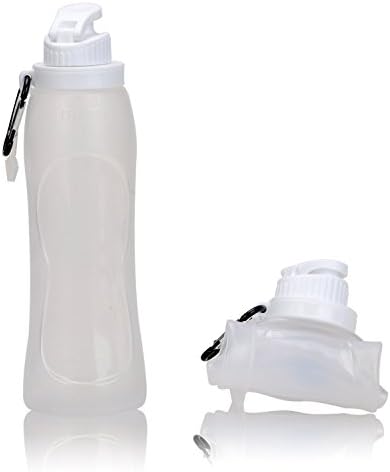 Water Bottle Collapsible Silicone Sports Camping Canteen 500ml 17 Oz BPA Free (White)