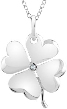 Clover Pendant Necklace with Diamond Accent in Sterling Silver with Chain