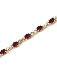 14K Yellow Gold Oval Garnet and Diamond Bracelet