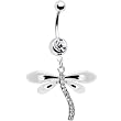 Clear Cubic Zirconia Dragonfly Dangle Belly Ring