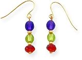 14K Gold Amethyst Peridot & Garnet Bead Earrings New