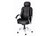 Jeep executive high back chair with black leather upholstery and complete with arms