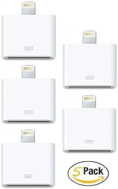 5 Pack 8 Pin Lightning Male to 30-Pin Female Charger Adapter Converter for iPhone 6, iPhone 6S, 5, 5S, ES (White)
