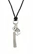 Necklace - N441 - Heart, Key, Cupid and Ball Tassel Pendant ~ Silver Tone - hung on Triple Strand Twisted Black Satin / Silk Cord (21") + 2" Extension Chain