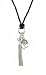 Necklace - N441 - Heart, Key, Cupid and Ball Tassel Pendant ~ Silver Tone - hung on Triple Strand Twisted Black Satin / Silk Cord (21") + 2" Extension Chain