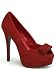 Red Suede Peep Toe Pump With Bow Accent - 9