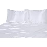 Elite Home Products Collection Silky Luxurious Woven Satin 3-Piece Sheet, Twin, White