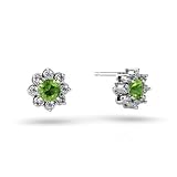 14K White Gold Genuine Round Peridot Star Earrings