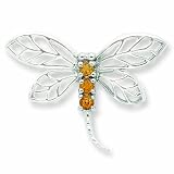 Sterling Silver Rhodium Citrine Dragonfly Pendant