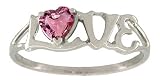14K White Gold Genuine Heart Pink Tourmaline Love Ring