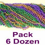 33 inch 07mm Round Metallic Purple Gold and Green Mardi Gras Beads - 6 Dozen (72 necklaces)
