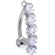 Solid 14kt White Gold Top Drop Cubic Zirconia Delight Belly Ring