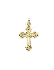 26.00x20.00 mm Cross Pendant with Design in 14K Yellow Gold