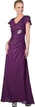 Hot Sale Meier Women's Chiffon Short Sleeves Long Gown in Eggplant