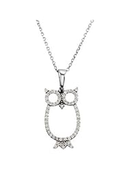 1/4 ct tw Diamond Owl 16" Necklace in 14k White Gold