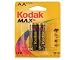 Kodak MAX AA 2pk Retail Card Alkaline 1.5V KAA-2 LR6 Battery