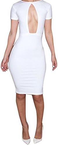 Riveroy Women's Short Sleeve Cut Out Clubwear Party Bodycon Midi Dress L White