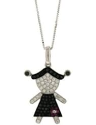 0.39CT Black & White Diamond Girl Pendant set in 2.9GR of 14K White Gold