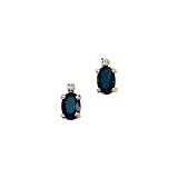 14K Yellow Gold 0.02 ct. Diamond and 6 x 4 MM Oval Shaped Sapphire Earrings