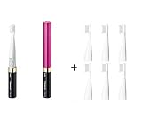 Panasonic Pocket Doltz EW-DS12 Black & Pink | Power Toothbrush 1.06oz + 6 Replacement brush Set