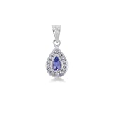 14K White Gold Teardrop Pendant W Tanzanite & Diamonds