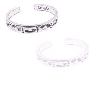 Get Gifts – 925 Sterling Silver Jewelry, Toe Ring Designed with Footprints, Adjustable Fit, Plus Free Special Gift Pouch