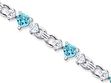 Alluring Design 4.50 carats total weight Heart Shape Swiss Blue Topaz & White CZ Gemstone Bracelet in Sterling Silver Rhodium Finish