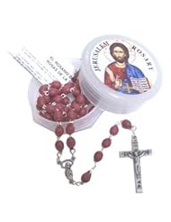 Jerusalem Rose Petals Rosary with Rosary box and a certificate in two languages. The original Rose petals Rosary made with cooked Petals grown in the Jerusalem area. Beware of cheap plastic immitations of this Rosary.