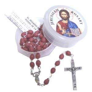 Jerusalem Rose Petals Rosary with Rosary box and a certificate in two languages
